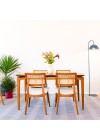 cadeira de palhinha e madeira com mesa de jantar