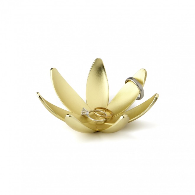 porta-anéis dourado flor