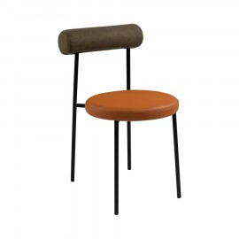 Cadeira Olivia Verde e Eco Leather Caramelo