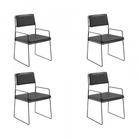 Conjunto de 4 Cadeiras Estofadas Spot Com Braço Eco Leather