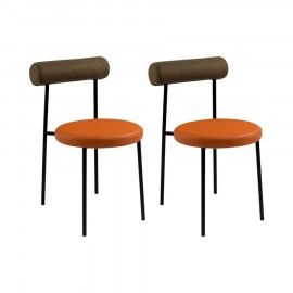 Conjunto de 2 Cadeiras Olivia Verde e Eco Leather Caramelo