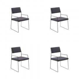Conjunto de 4 Cadeiras Estofadas Spot Com Braço Cinza Grafite