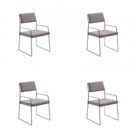 Conjunto de 4 Cadeiras Estofadas Spot Com Braço Cinza Claro