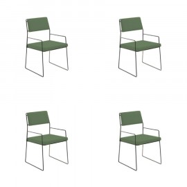 Conjunto de 4 Cadeiras Estofadas Spot Com Braço Spot Verde