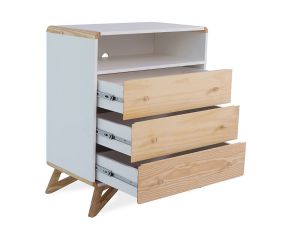 Cômoda Mooca Com Nicho e 3 Gavetas - Branco e Taeda