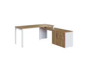 Conjunto Mesa Escritório Diretoria Com Balcão Dimitri Nogal Sevilha com Branco
