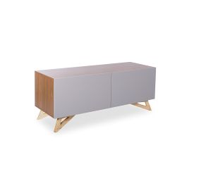 Rack Itaim Madeira e Painel Cinza