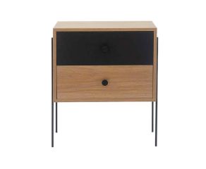 mesa de cabeceira 2 gavetas pine dual com preto pes metal frente