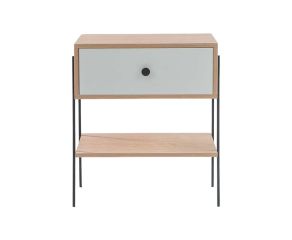 mesa de cabeceira pine carvalho com gaveta branco pes metal frente