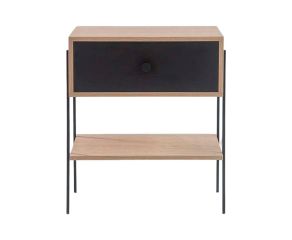 mesa de cabeceira pine carvalho com gaveta preto pes metal frente