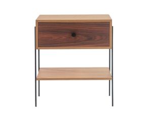mesa de cabeceira pine dual com gaveta pau ferro pes metal frente