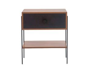 mesa de cabeceira pine freijo com gaveta preto pes metal frente
