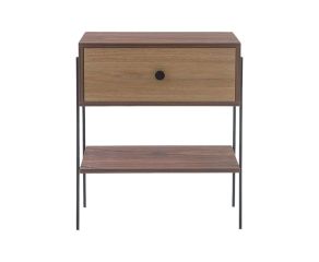 mesa de cabeceira pine pau ferro com gaveta dual pes metal frente
