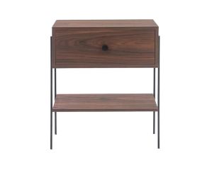 mesa de cabeceira pine pau ferro com gaveta pau ferro pes metal frente