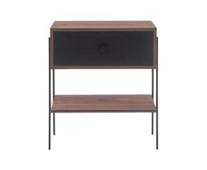 mesa de cabeceira pine pau ferro com gaveta preto pes metal frente