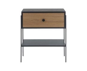 mesa de cabeceira pine preto com gaveta dual pes metal frente