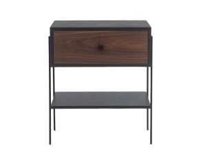 mesa de cabeceira pine preto com gaveta pau ferro pes metal frente