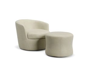 poltrona giratoria ninho com puff cor off white confortavel