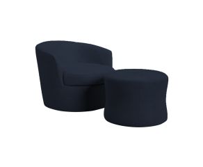 poltrona 1 assento tecido azul marinho com puff confortavel
