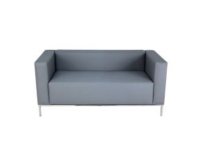 Sofá Quadra 2 Lugares Eco Leather Cinza Claro