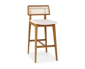 banqueta estofada búzios com encosto de palhinha, estrutura em madeira maciça