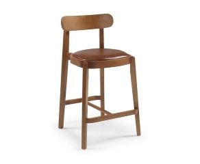 banqueta madeira maciça e estofada em couro ecológico marrom