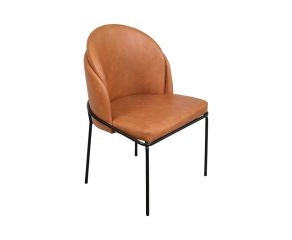  cadeira para mesa de jantar olga eco leather caramelo com estrutura na cor preta