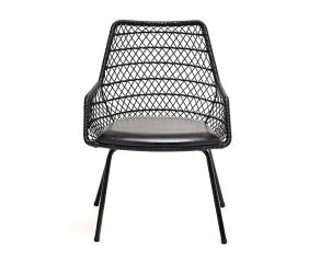 Cadeira Trama Estofada Com Braço - Preto