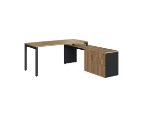 Conjunto Mesa Escritório Diretoria Com Balcão Dimitri Nogal Sevilha com Preto