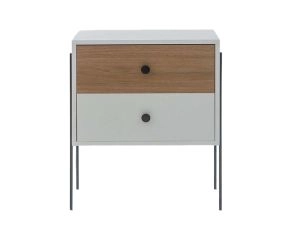 mesa de cabeceira 2 gavetas pine branco com dual pes metal frente
