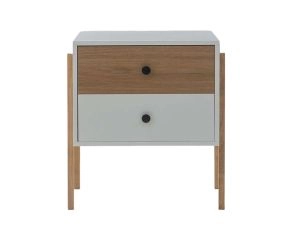 mesa de cabeceira 2 gavetas pine branco com dual pes tauari frente