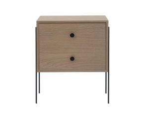 mesa de cabeceira 2 gavetas pine carvalho pes metal frente