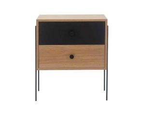mesa de cabeceira 2 gavetas pine dual com preto pes metal frente