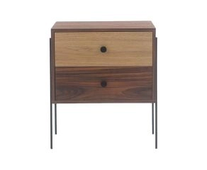 mesa de cabeceira 2 gavetas pine pau ferro com dual pes metal frente