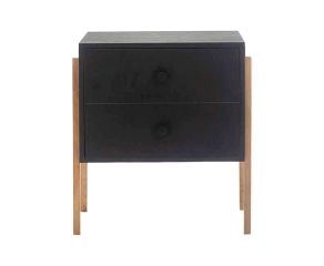mesa de cabeceira 2 gavetas pine preto pes tauari frente