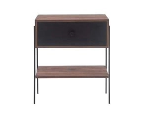 mesa de cabeceira pine pau ferro com gaveta preto pes metal frente