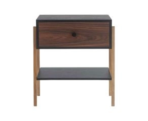 mesa de cabeceira pine preto com gaveta pau ferro pes tauari frente