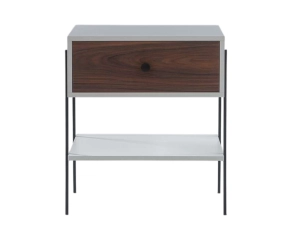 Mesa de Cabeceira Pine Branco Com Gaveta Pau Ferro