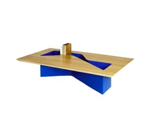 Mesa em madeira natural e chapa de aço