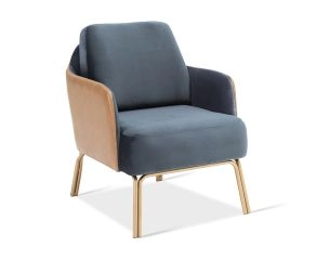 poltrona ambar veludo azul marinho e couro