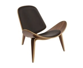 Poltrona Shell - Estrutura Pau Ferro + Assento e Encosto Corino Preto