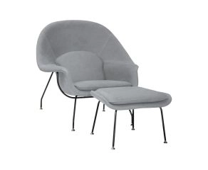 Poltrona Womb Com Puff em Lona Azul Claro