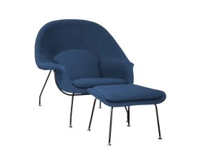 Poltrona Womb Com Puff em Lona Azul Marinho