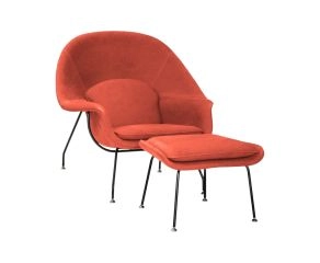 Poltrona Womb Com Puff em Lona Terracota