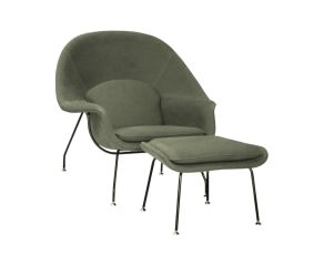 Poltrona Womb Com Puff em Lona Verde Militar