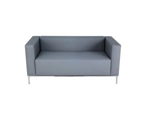 Sofá Quadra 2 Lugares Eco Leather Cinza Claro